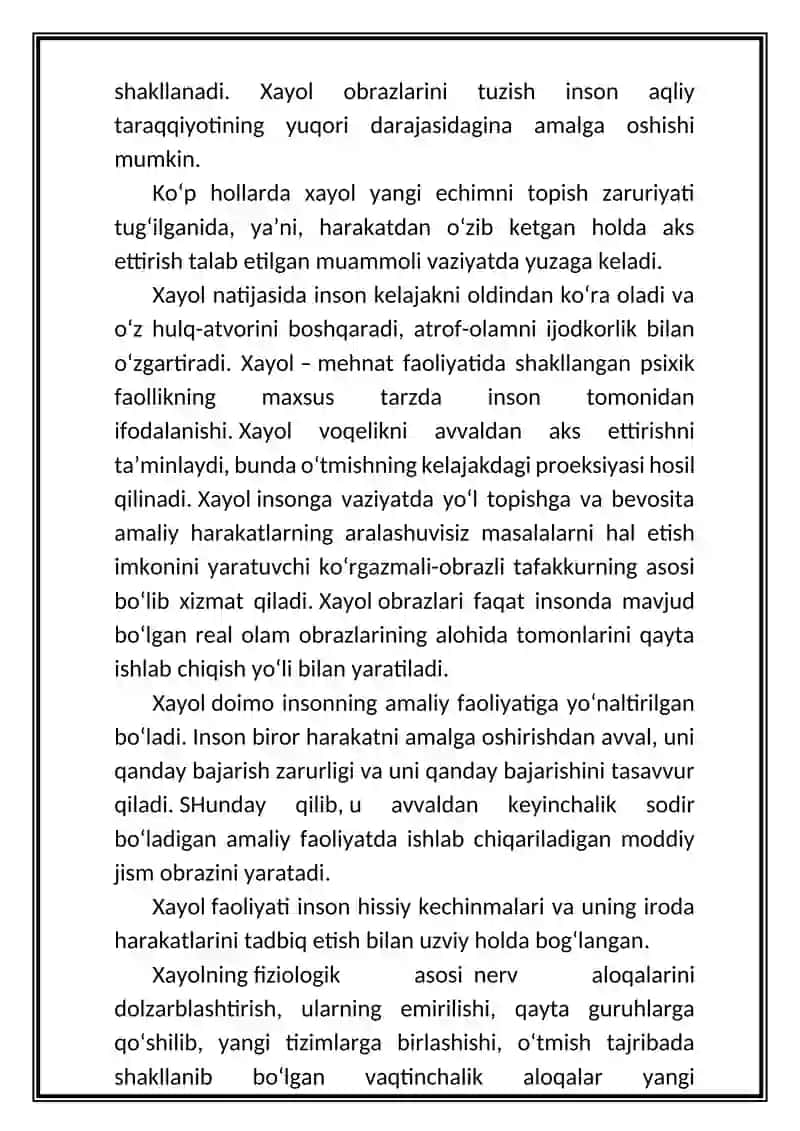 Xayol va uning fiziologik asosi 3