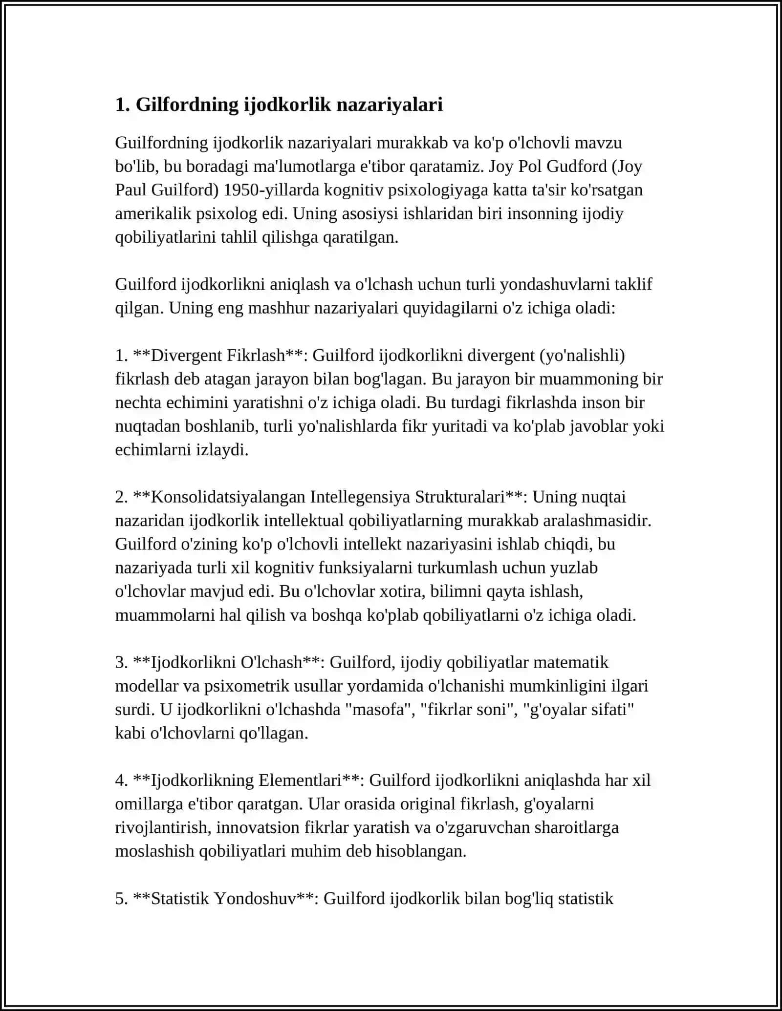D.J. GILFORDNING IJODKORLIKKA YONDASHUVLARI VA TESTLARI 3