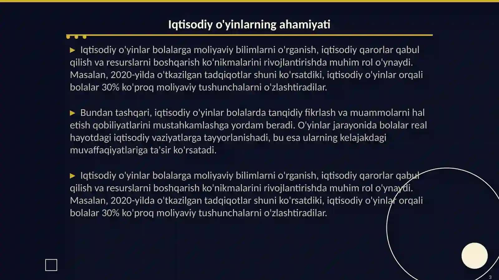 Bolalar uchun iqtisodiy o'yinlar 3