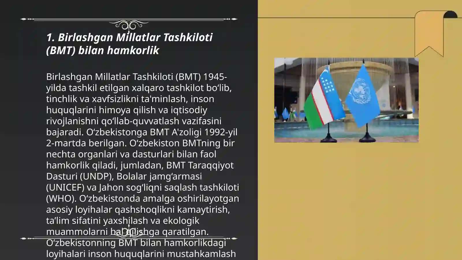 Birlashgan Millatlar Tashkiloti (BMT) bilan hamkorlik 3