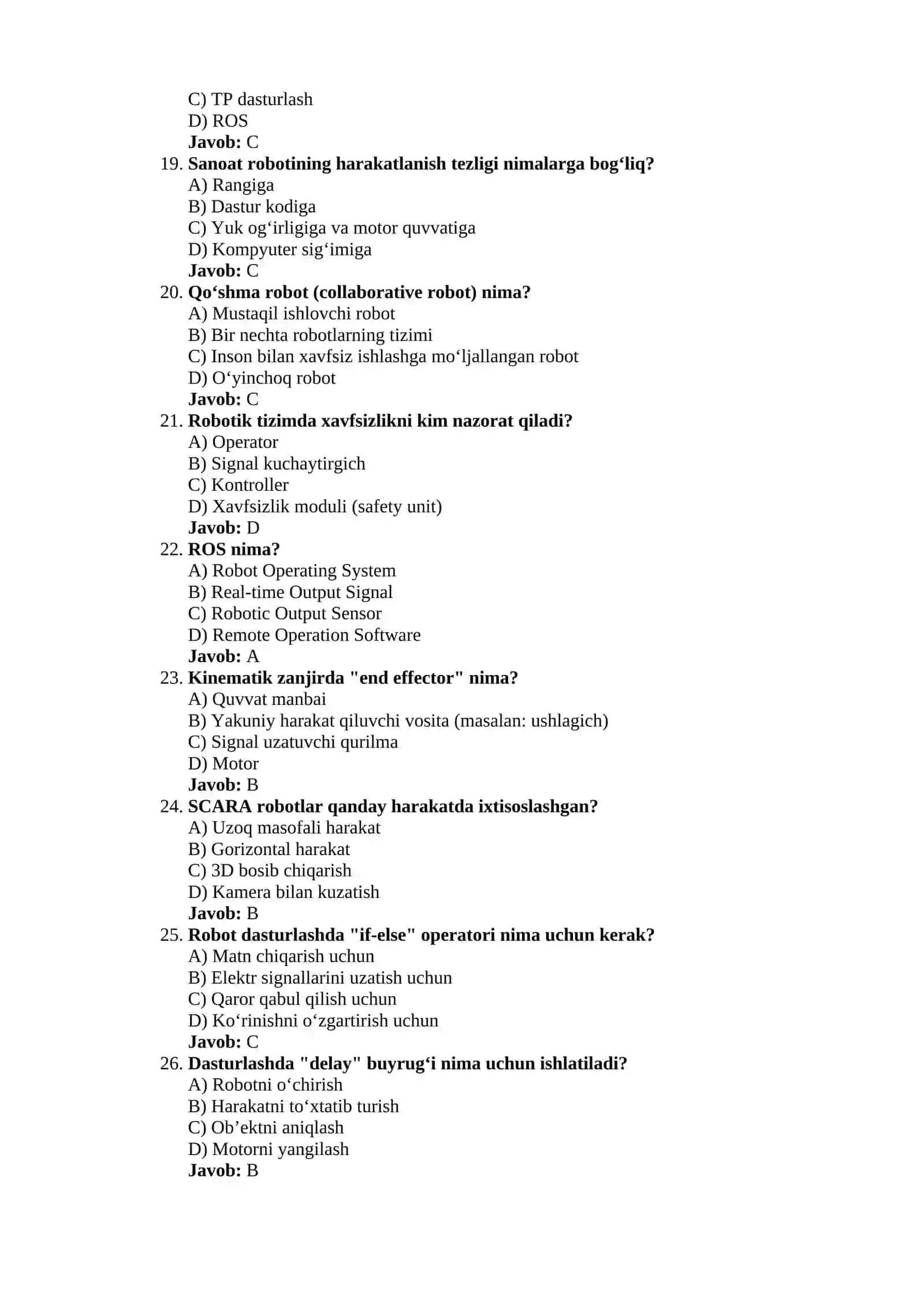 Robotika sinovi test topshiriqlari 3