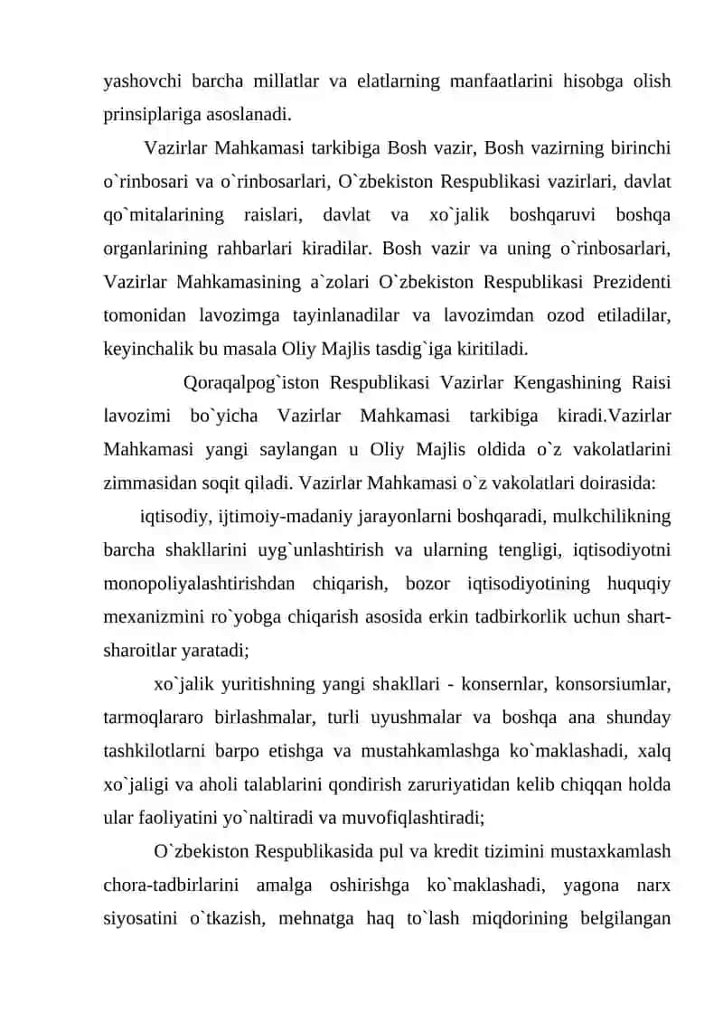 O`zbekiston Respublikasining Vazirlar Mahkamasining konstitutsiyaviy huquqlari 3