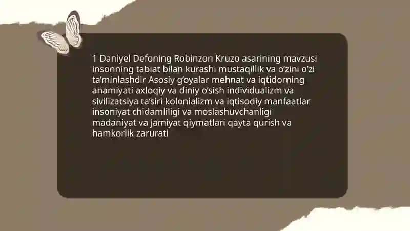 Daniyel Defoning " Robinzon Kruzo" asari 3