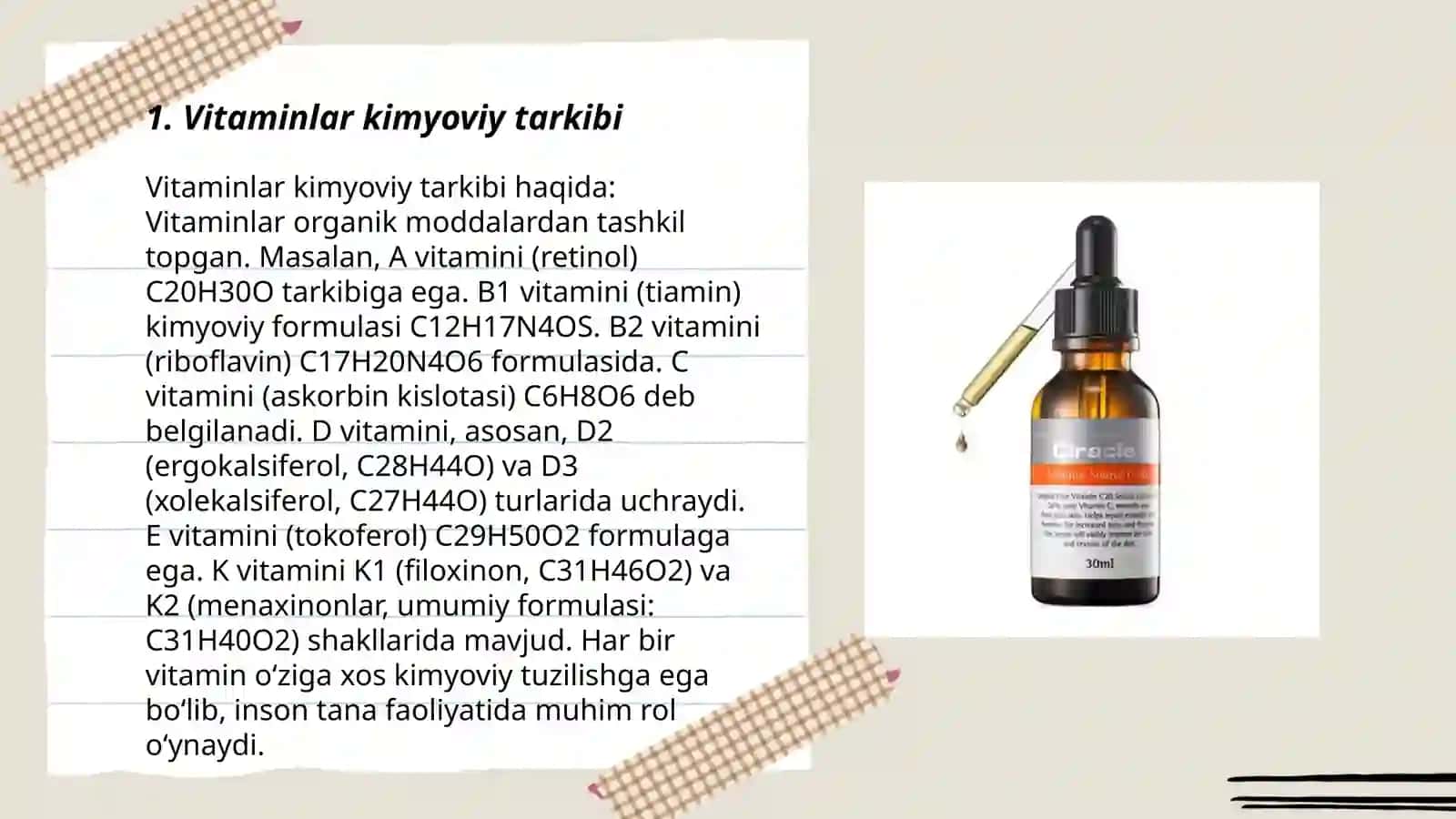 Vitaminlar. Vitaminlarni ishlab chiqarish va manbalari 3