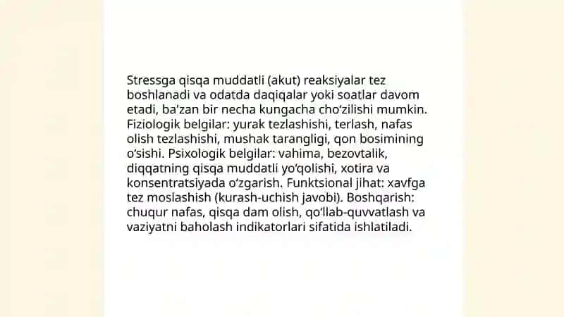 Insonning stressga reaksiyalarining turlari (darajalari) 3