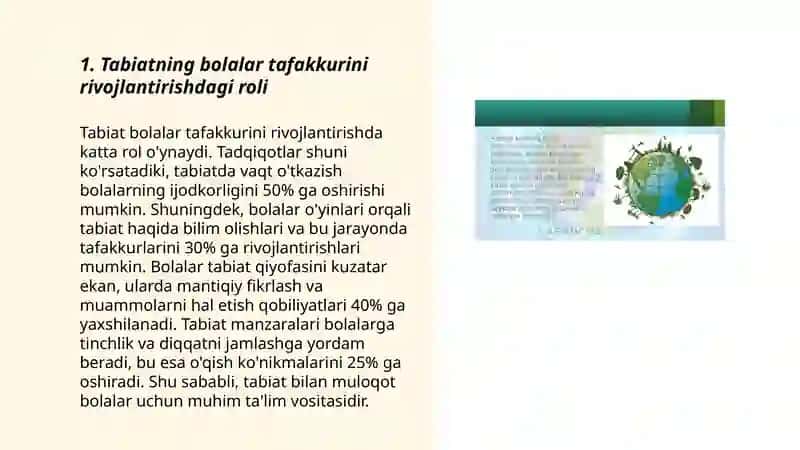Tabiat-bolalarni har tomonlama kamol topishida asosiy omil sifatida 3