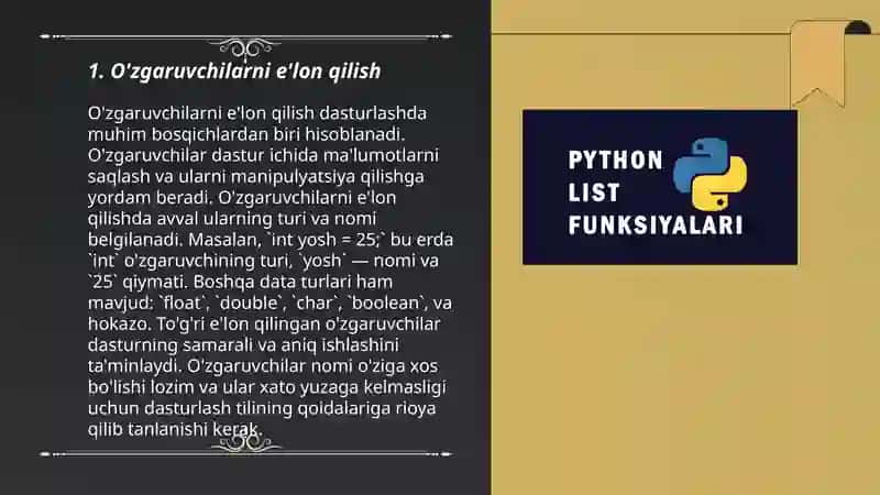 O'zgaruvchilarni e'lon qilish 3