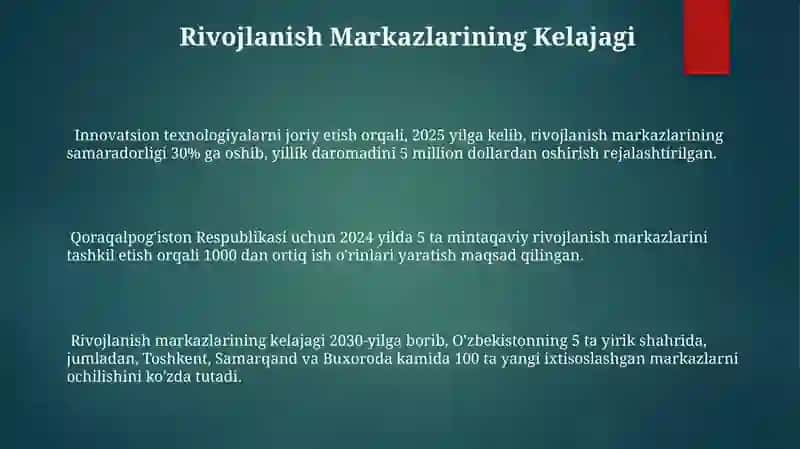 Rivojlantiruvchi markazlar tasnifi, rivojlantiruvchi markazlar faoliyati 3