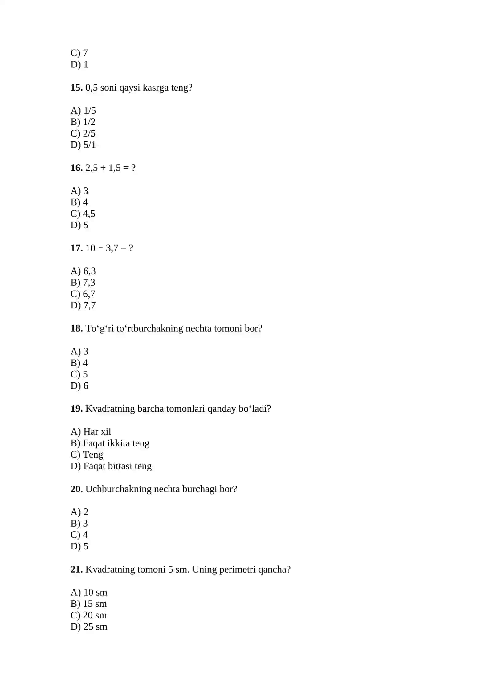 5-SINF MATEMATIKA FANIDAN TESTLAR 3