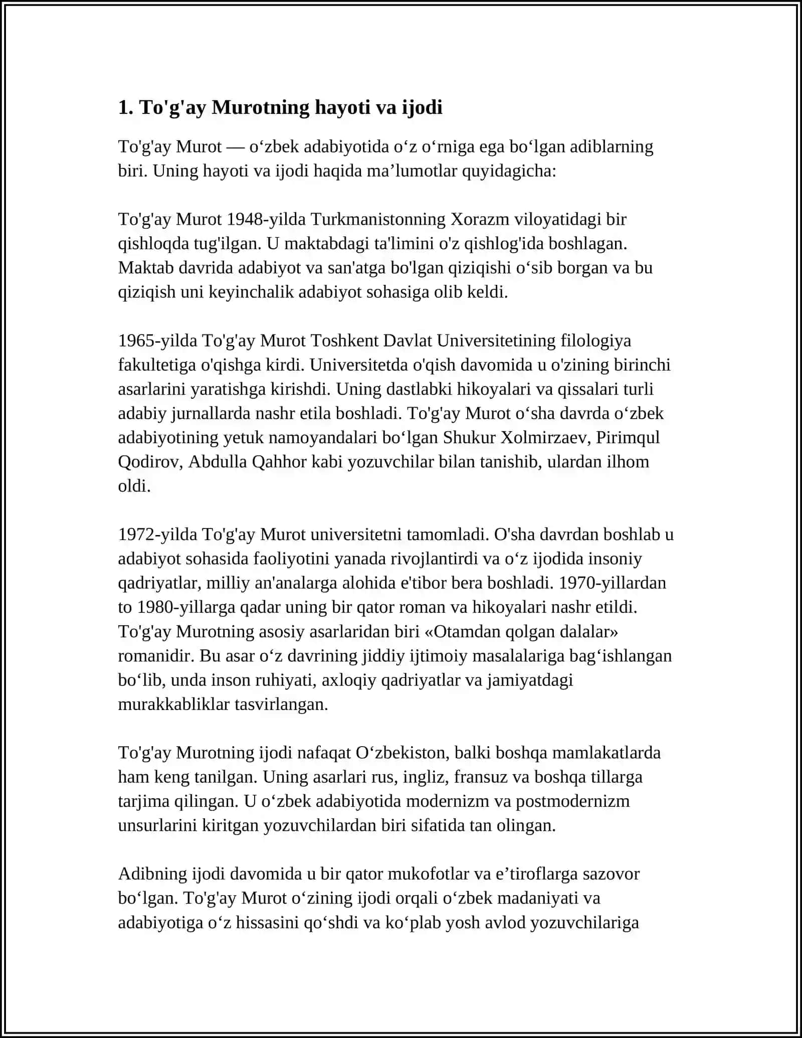 TOĞAY MUROTNING "OTAMDAN QOLGAN DALALAR" ROMANI 3