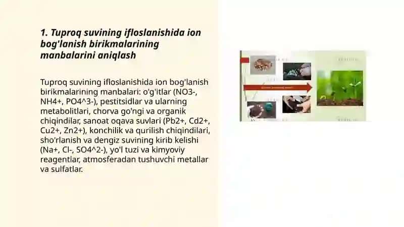 Tuproq suvining ifloshlanishining ion bog'lanish birikmalarini aniqlab tozalash g'oyasini ishlab chiqarish 3