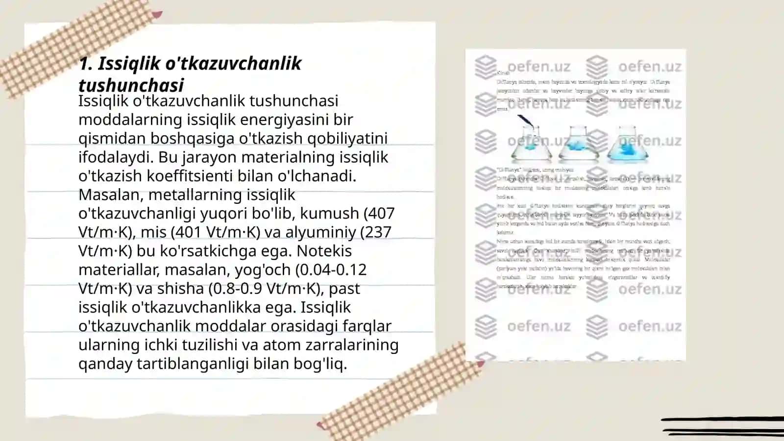 Issiqlik o'tkazuvchanlik va uning koeffitsiyenti. Gazlar va qattiq jismlarda diffuziya 3