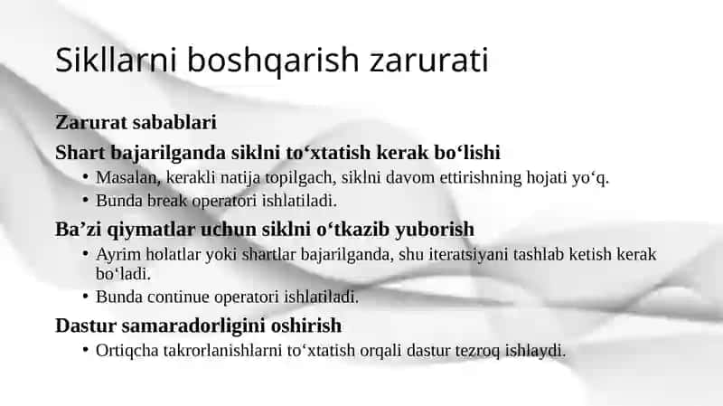 Sikllarni boshqarish: break va continue operatorlari 3