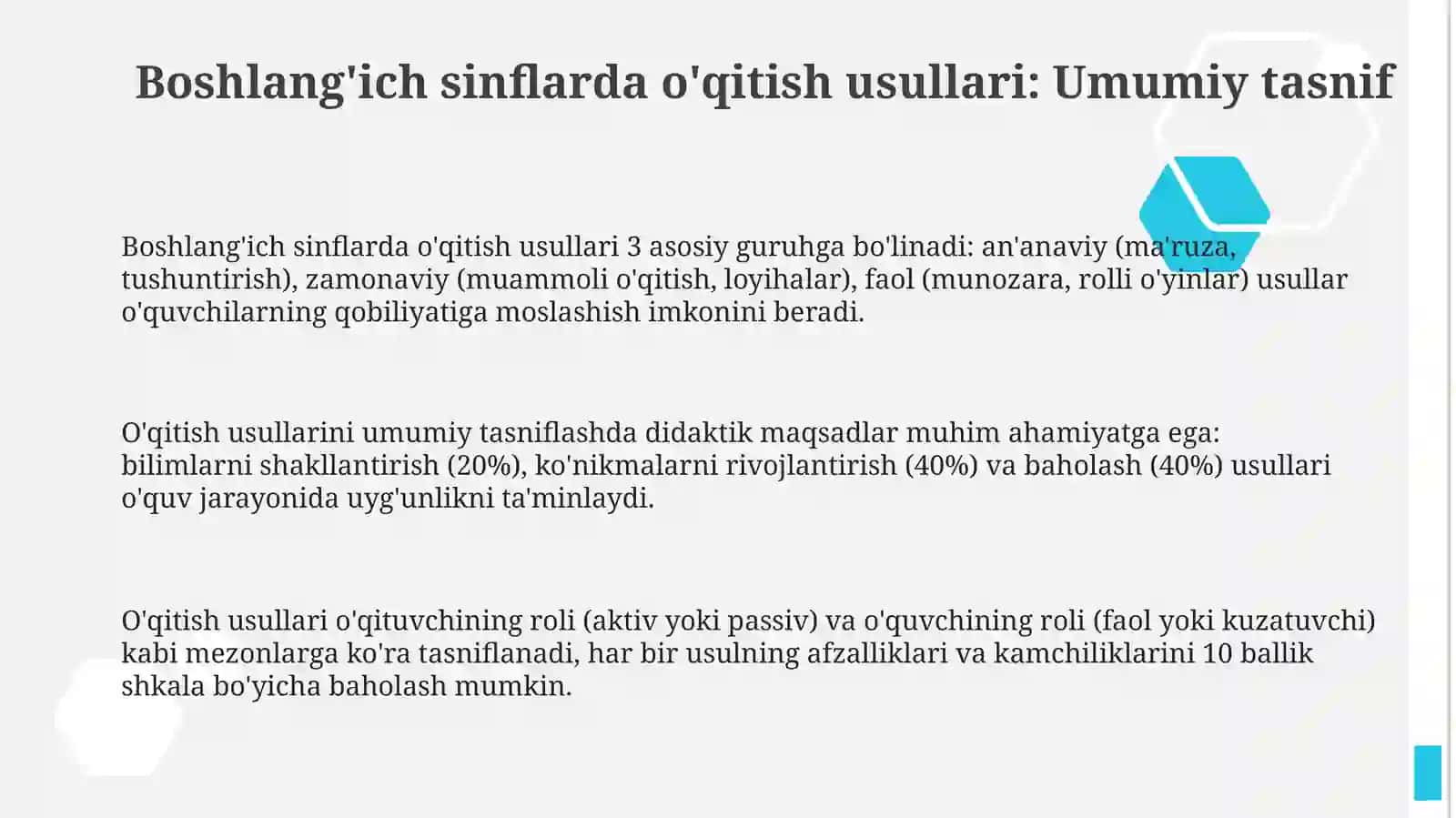 Boshlang'ich sinflarda ta'lim metodlari va ularning tasnifi 3