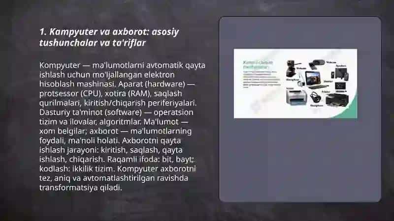 Kampyuter va ularning axborotlariga ishlav berish jarayonidagi o'rni 3
