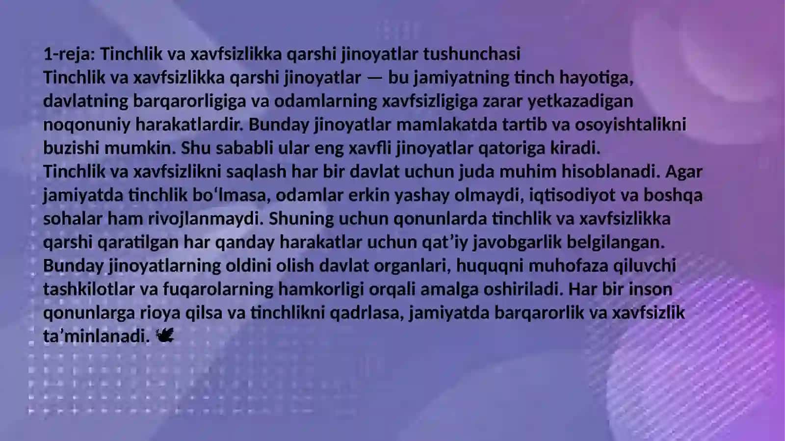 TINCHLIK VA XAVFSIZLIKKA QARSHI JINOYATLAR 3