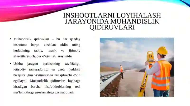 Inshoatlarni loyihalash jarayonida tarkibiy qism sifatida muhandislik qidiruvlari 3