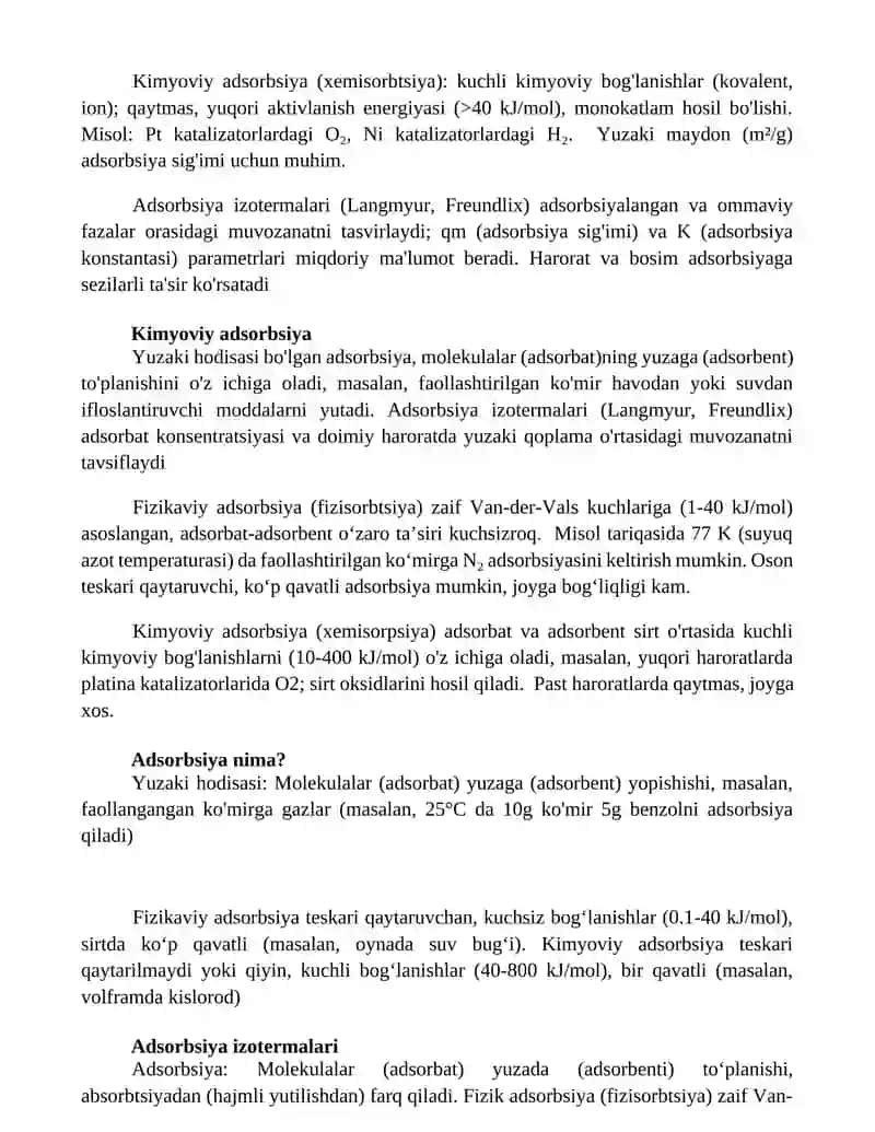 Adsorbsiya nima? Fizik va kimyoviy adsorbsiya o'rtasidagi farq 3