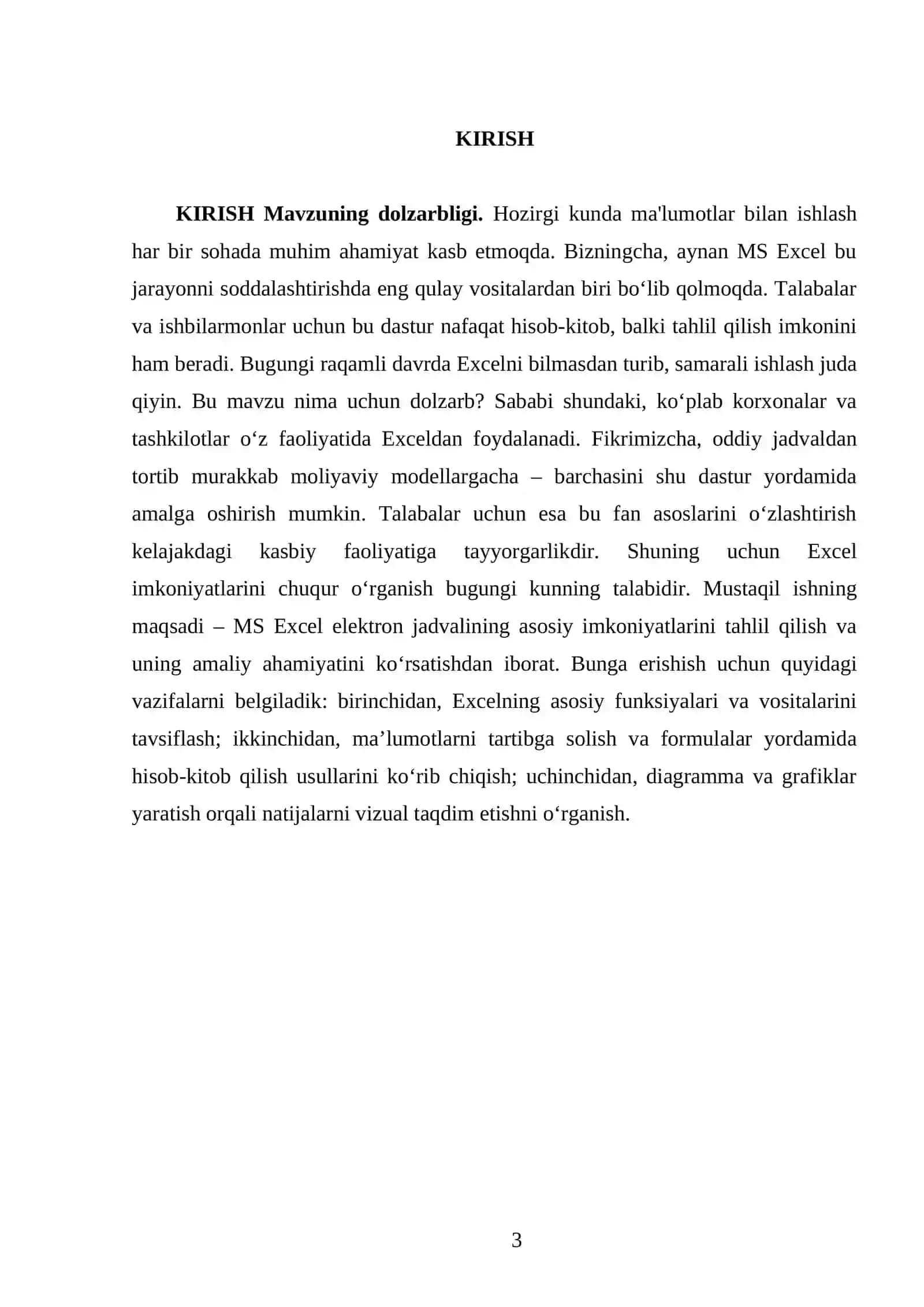 MS Excel elektron jadvali va uning imkoniyatlari 3