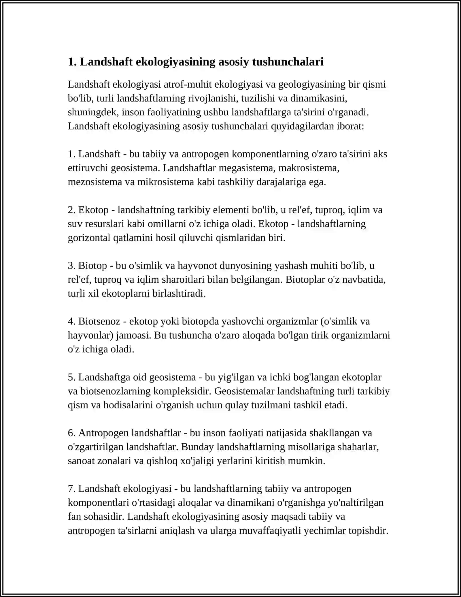 LANDSHAFT EKOLOGIYASINING TADQIQOT OBEKTI VA PREDMETI MAQSADI VA VAZIFALARI 3