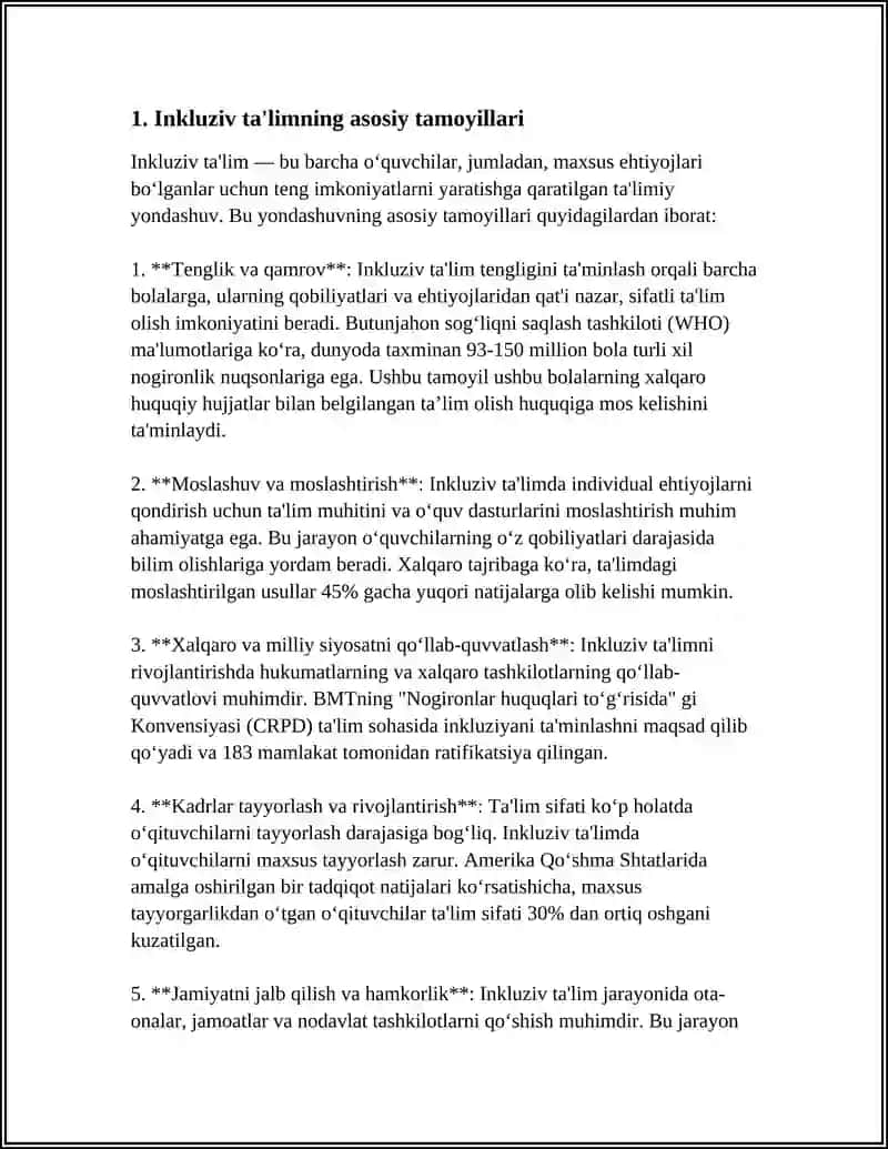 INKLYUZIV TA'LIMNING BUTUN JAHONDA E'TIROF ETILISHINING MOHIYATI VA BU TA'LIM TIZIMINING HAMMA UCHUN OCHIQLIGI 3