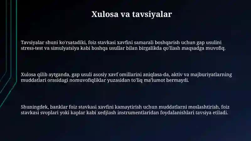 Disbalans usuli orqali foiz riskini boshqarish masalalari 3