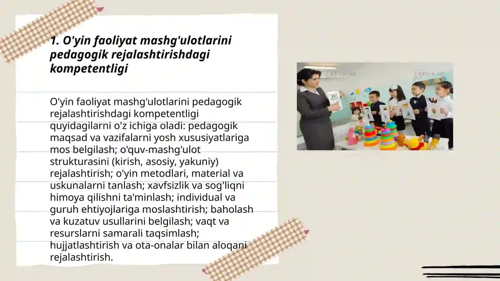 O'yin faoliyat mashg'ulotlarini tashkil qilishdagi kompetentligi 3