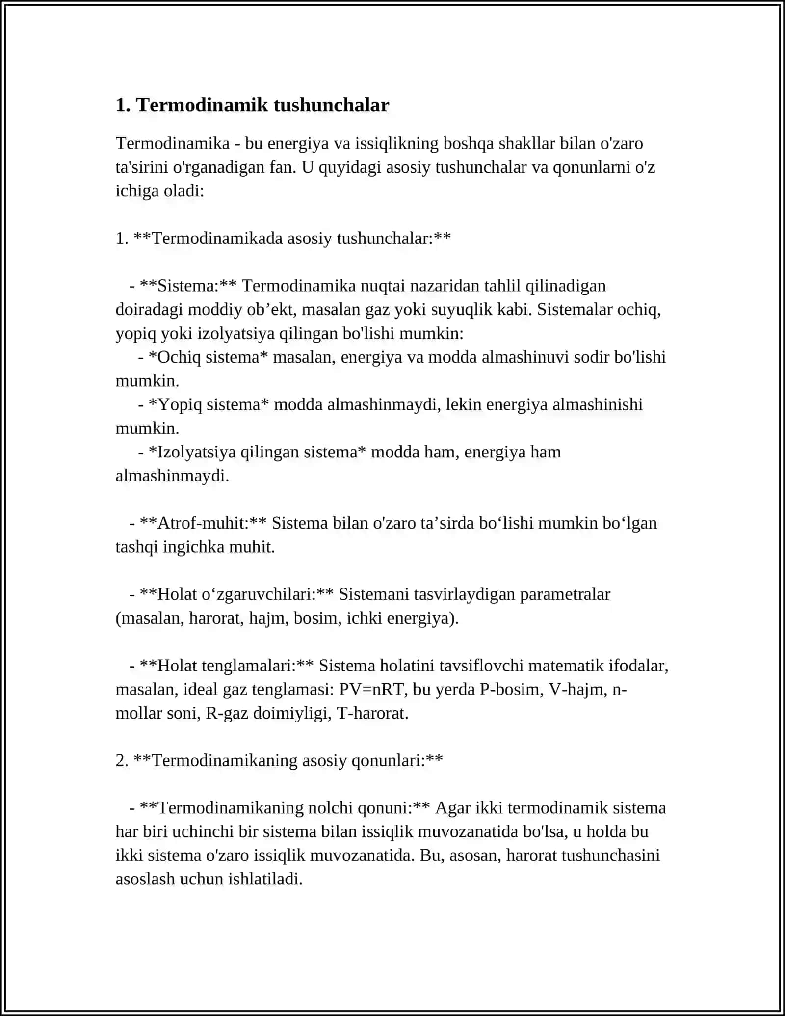 KIMYOVIY TERMODINAMIKANING TUSHUNCHALARI QONUNLARI VA TURLARI JARAYONLARI TAFSIFLASHGA QOʻLLANILISH CHEGARALARI 3