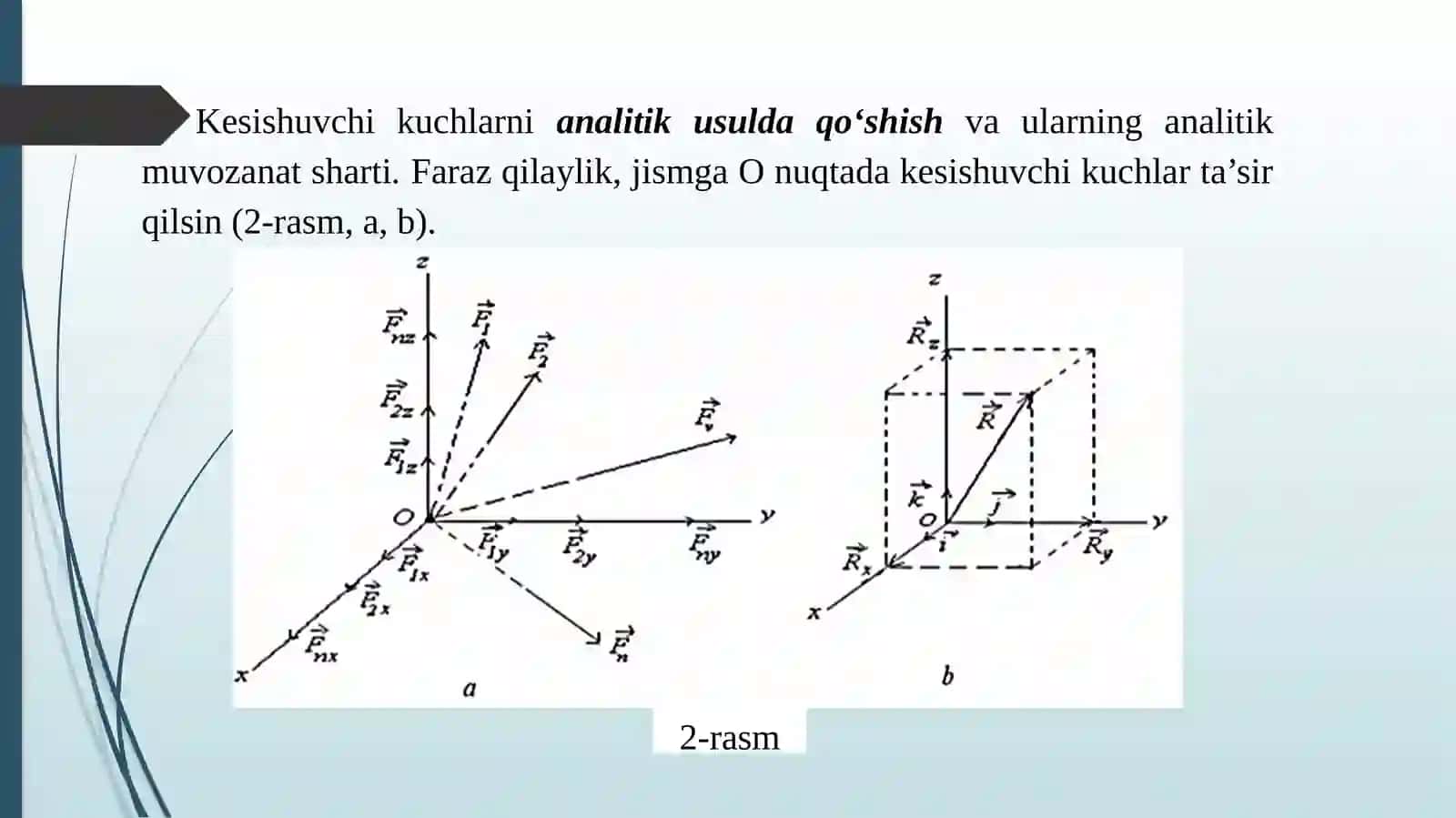Kesishuvchi kuchlar sistemasini geometrik va analitik qoʻshish 3