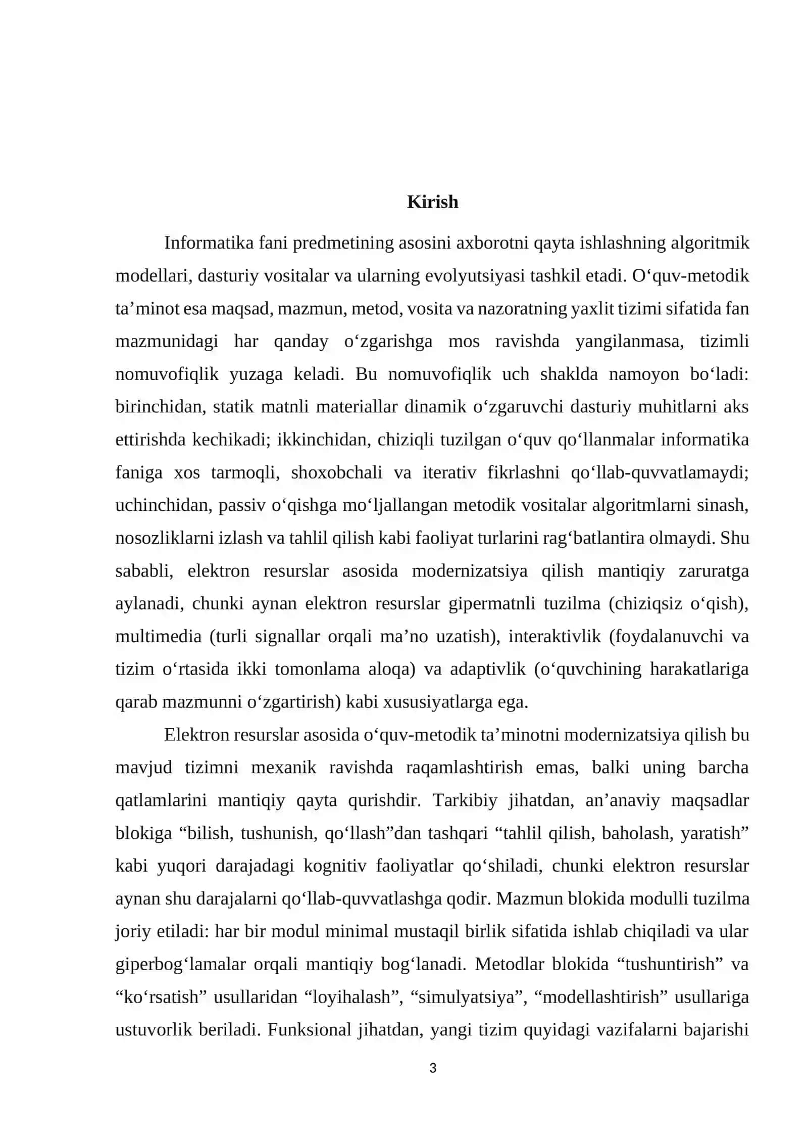 Informatika fanining o'quv-metodik ta'minotini elektron resurslar asosida modernizatsiya qilish. 3