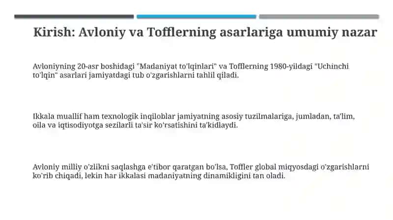 Avloniyning "madaniyat to‘lqinlari"maqolasi va E Tofflerning "uchinchi to‘lqin"asari 3