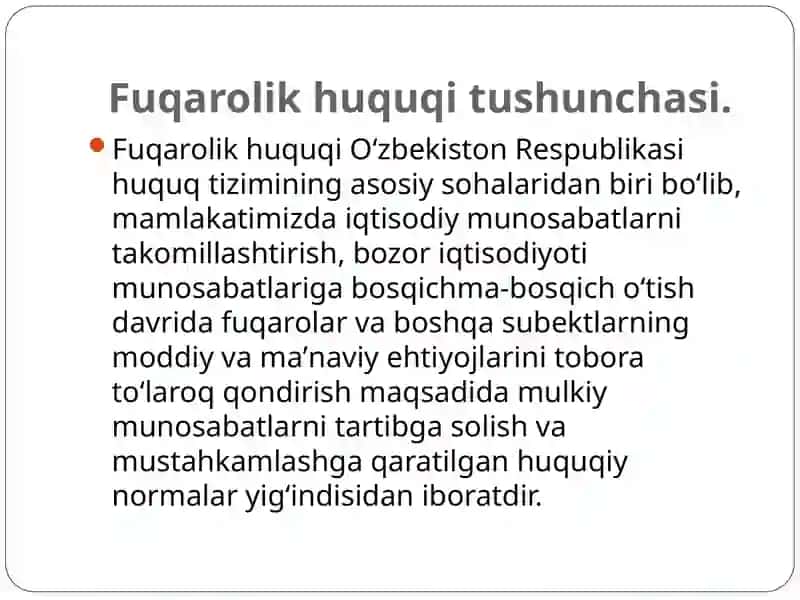 Fuqarolik huquqiga kirish fanining predmeti,tamoyillari va tizimlari. 3