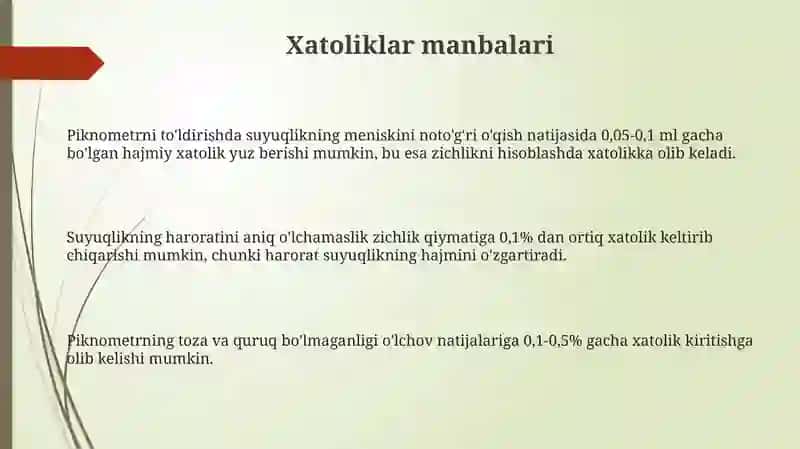 Piknometr yordamida suyuqliklarning zichligini aniqlash usuli 3