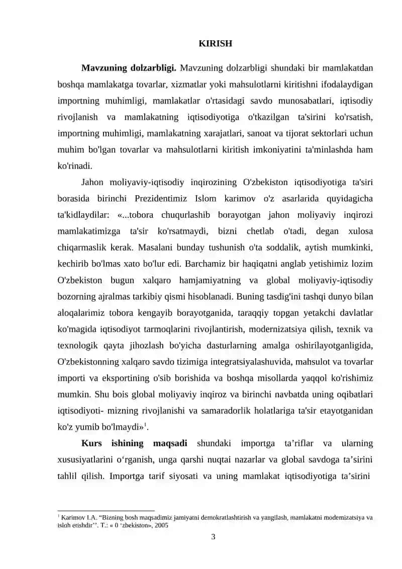 Importga ta'riflar va uning salbiy va ijobiy tomonlari 3