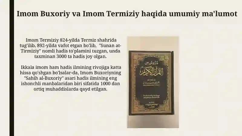 Imom Buxoriy va Imom Termiziyning hadis ilmiga qo'shgan hissalarini qiyosiy tahlili 3