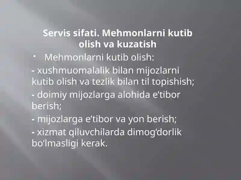 RESTORANLARDA MEHMONLAR ISHONCHI. BARLARDAGI SERVIS 3