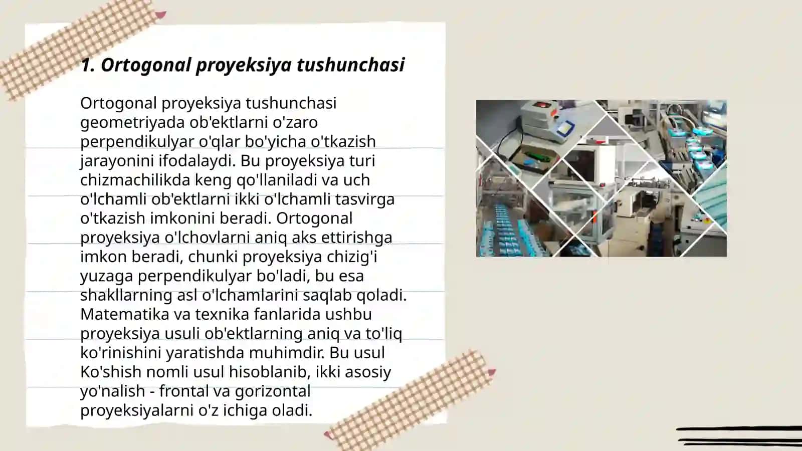 Ortogenalashtirish jarayoni ortogenal tôldiruvchi va ortogenal proyeksiya 3