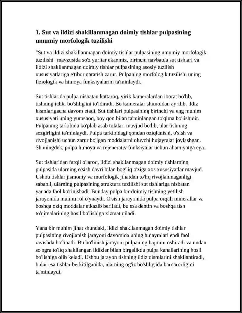 Sut va ildizi shakillanmagan doimiy tishlar pulpasining umumiy morfologik tuzilishi 3