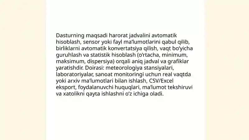 Harorat jadvalini avtomatik hisoblash dasturi 3