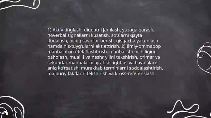 Soft-skills boshqalarning fikrlarini talqin qilish ilmiy va ilmiy-ommabop manbalarni refelatlashtirish 3