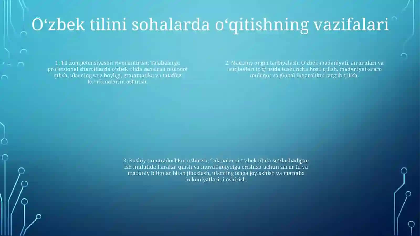 ʼʼO'Zbek Tilininq Sohada QoʻLlanilishiʼʼ Fanini OʻQitishning MaqsadVaVazifalari 3