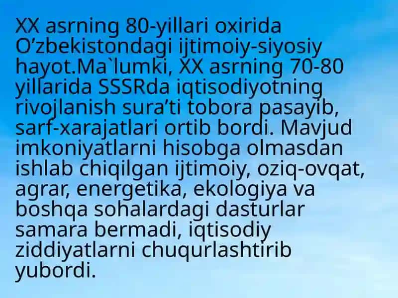 Mustaqillik yillarida Oʻzbekistonda Ijtimoiy-siyosiy va iqtisodiy ahvol 3