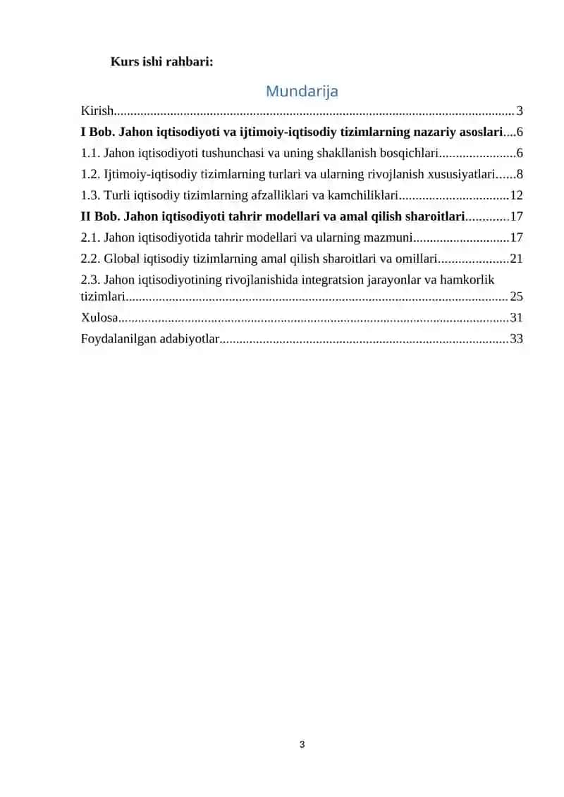 Jahon iqtisodiyoti ijtimoiy-iqtisodiy tizimlar, ularning modellari va amal qilish shart sharoitlari 3