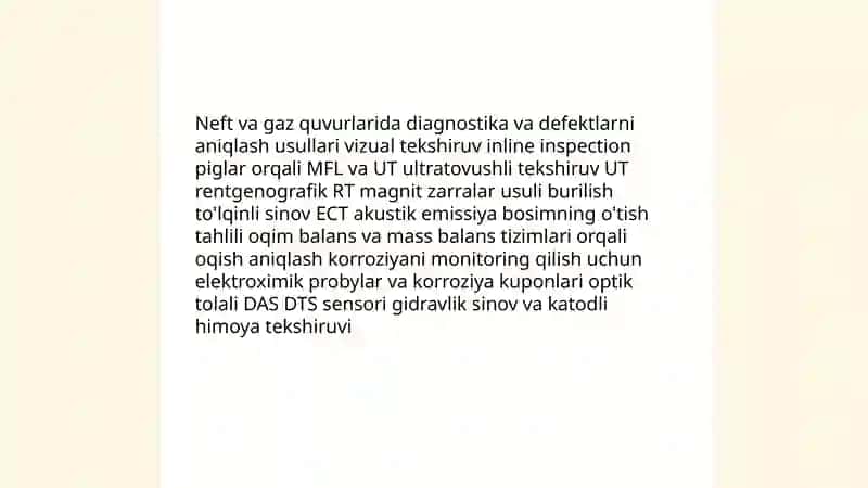 Neft va gaz quvurlarida diagnostika va defektlarni aniqlash usullari 3