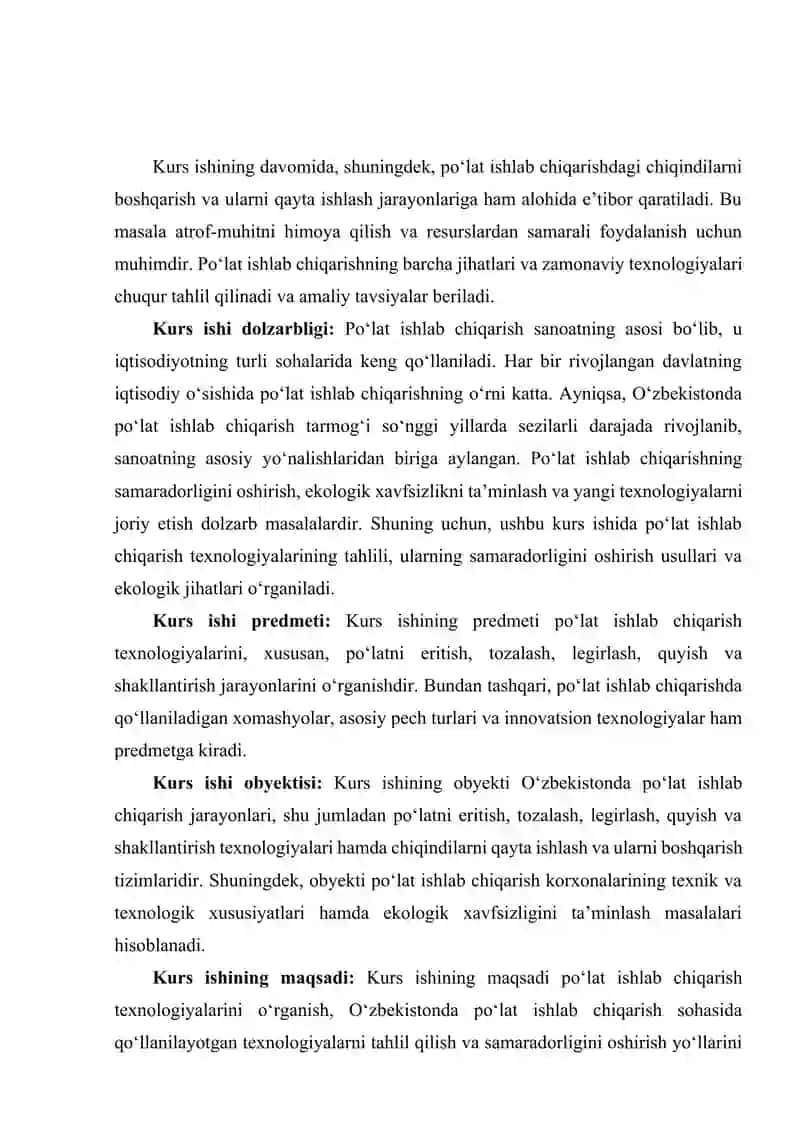 Po‘lat ishlab chiqarish texnologiyasi va uning zamonaviy innovatsion rivojlanish yo‘nalishlari 3