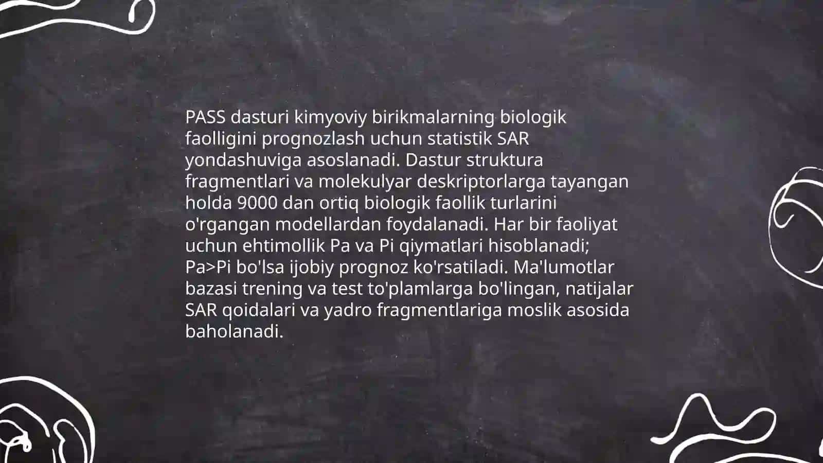 PASS dasturida birikmalarning biologik faolligini nazariy oʻrganish 3