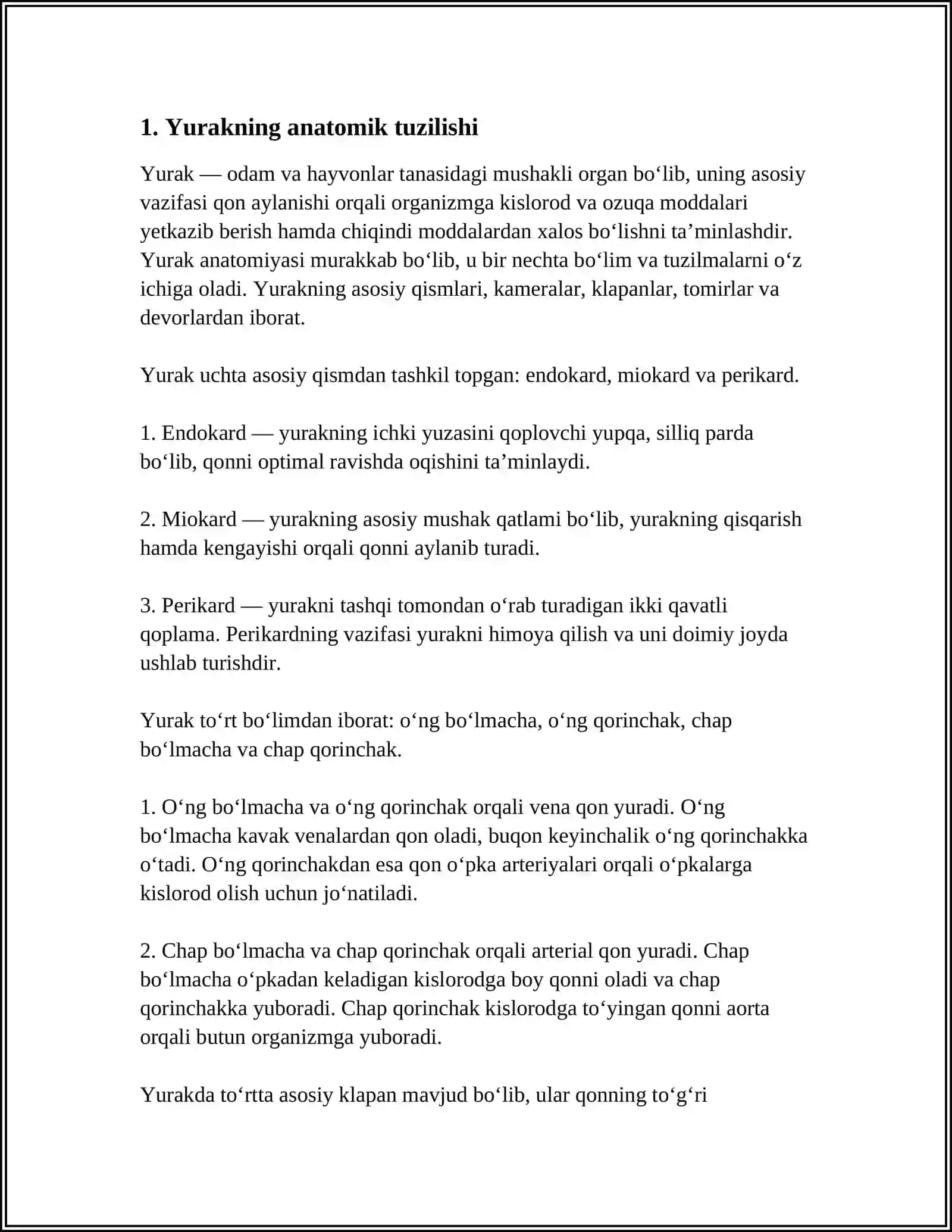 YURAK. QON AYLANISH DOIRASI. AORTA. UMUMIY UYQU ARTERIYASI. TASHQI UYQU ARTERIYASI. ICHKI UMUMIY UYQU ARTERIYASI. JAG'-YUZ SOXASINING QON BILAN TA'MINLANISHI 3