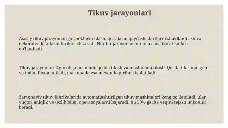 Kiyim ishlab chiqarish texnologik jarayon turlari 3
