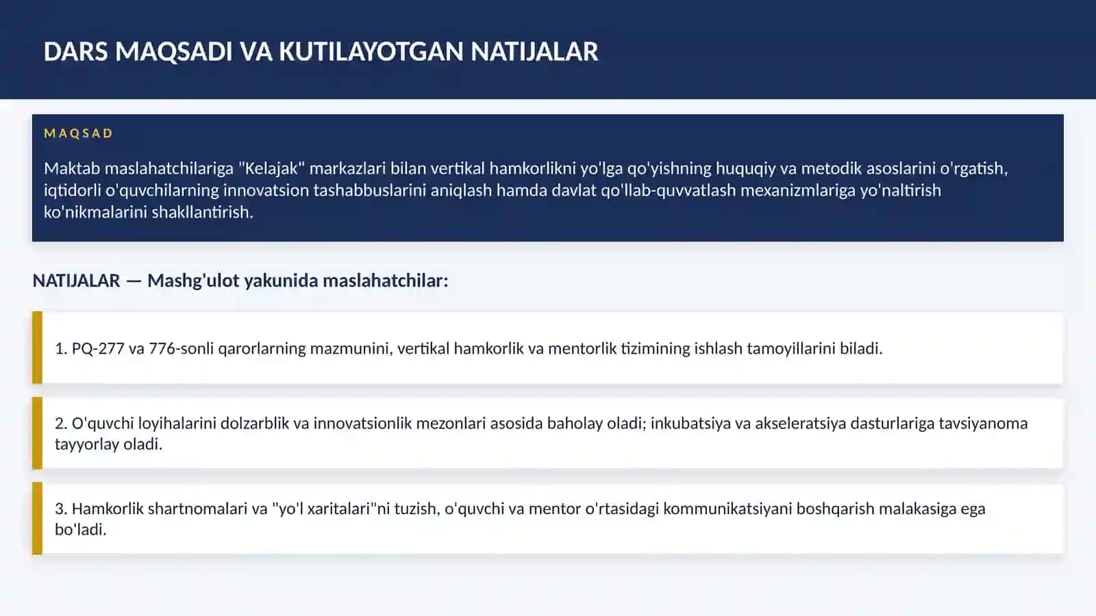 "Kelajak" markazlari bilan vertikal hamkorlik va o'quvchi tashabbuslarini qo'llab-quvvatlash 3