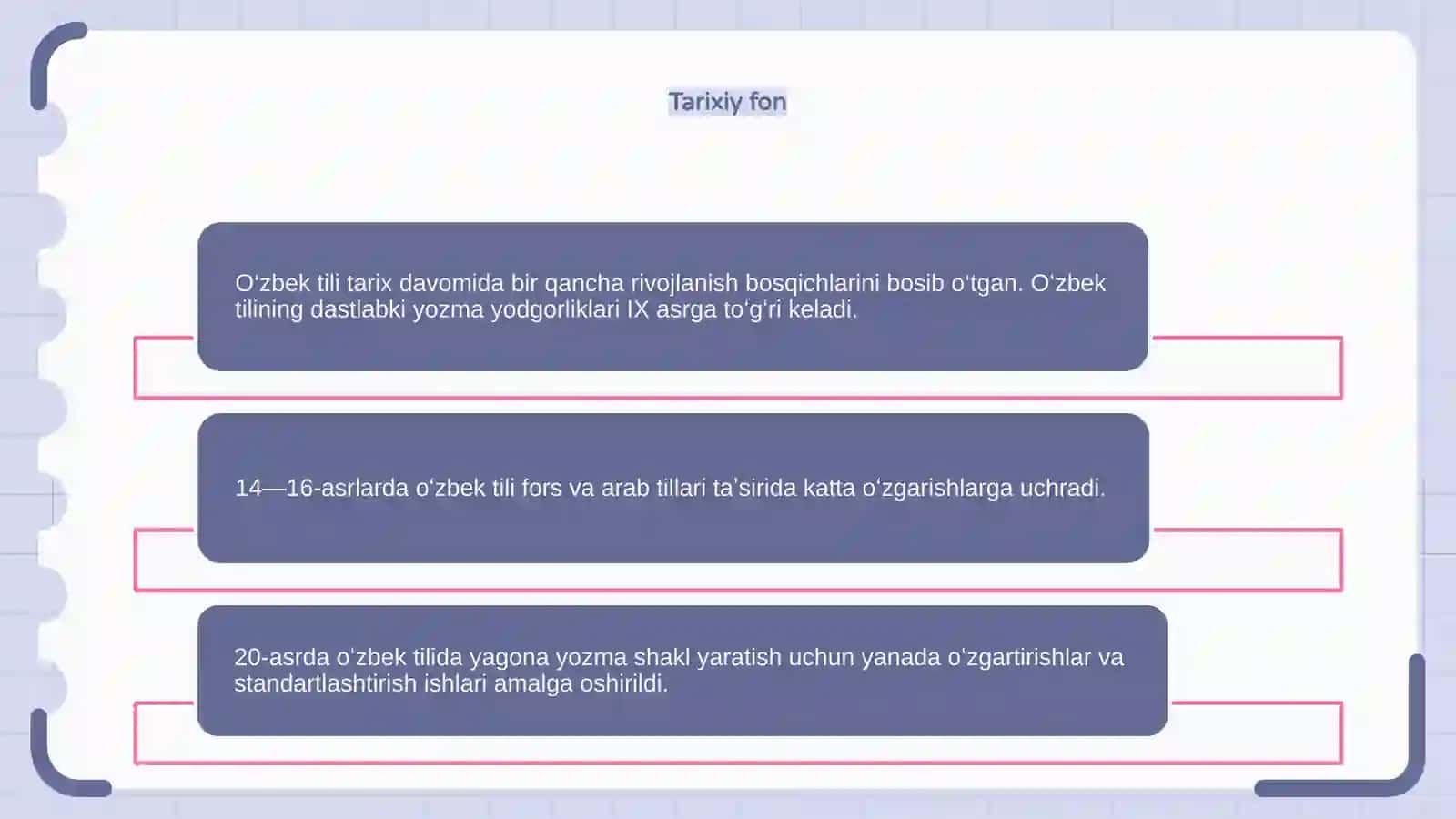 O’zbek tilining rivojlanish bosqichlari 3